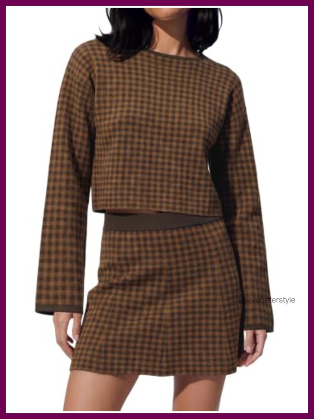 Imily Bela Plaid Two Piece Skirt Set Women Crew Neck Knit Pullover Sweater &